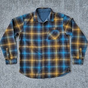 Mountain Hardwear Plusher Reversible Plaid LS Shirt Flannel Gold Blue Mens Large